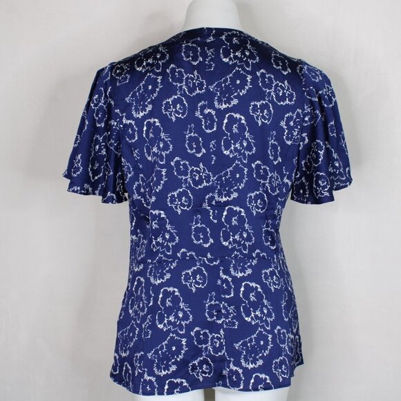 Banana Republic Navy Floral Short Sleeve Blouse - Picture 6 of 9